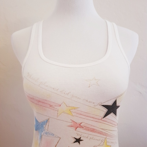 Graphic Star Ribbed White Tank - Picture 2 of 5